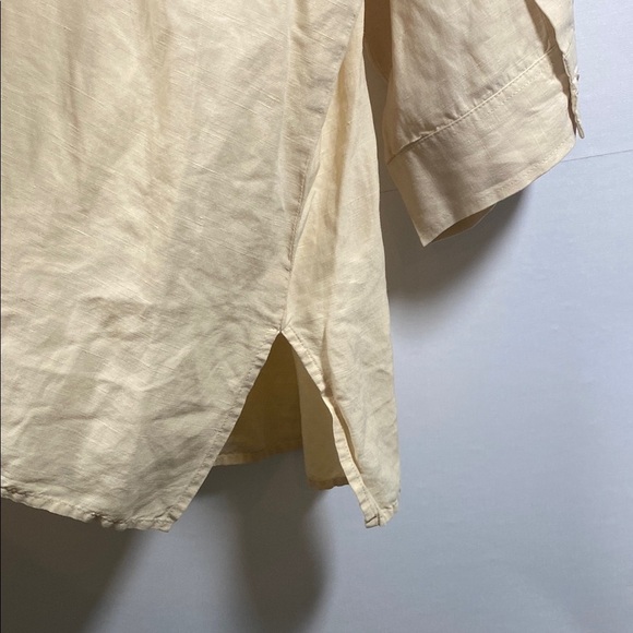 Avenue Silk Linen Blend Light Tan Button Down Short Sleeve Shirt Size 30/32 - Picture 7 of 7
